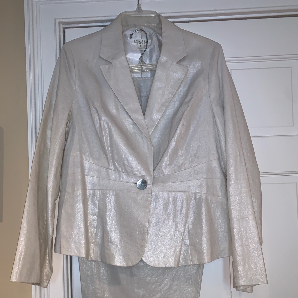 Studio Jpk White W/Silver Shine Fabric& Ankle Pant